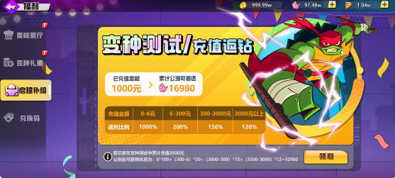 忍者龟归来手机版充值返利介绍