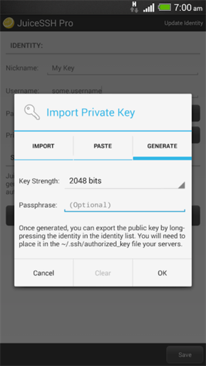 如何在 JuiceSSH 中生成 SSH 密钥截图2
