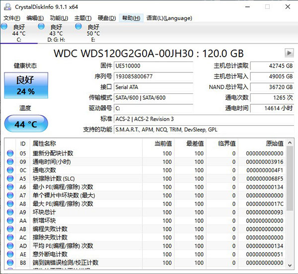 CrystalDiskInfo官方中文版 第1张图片